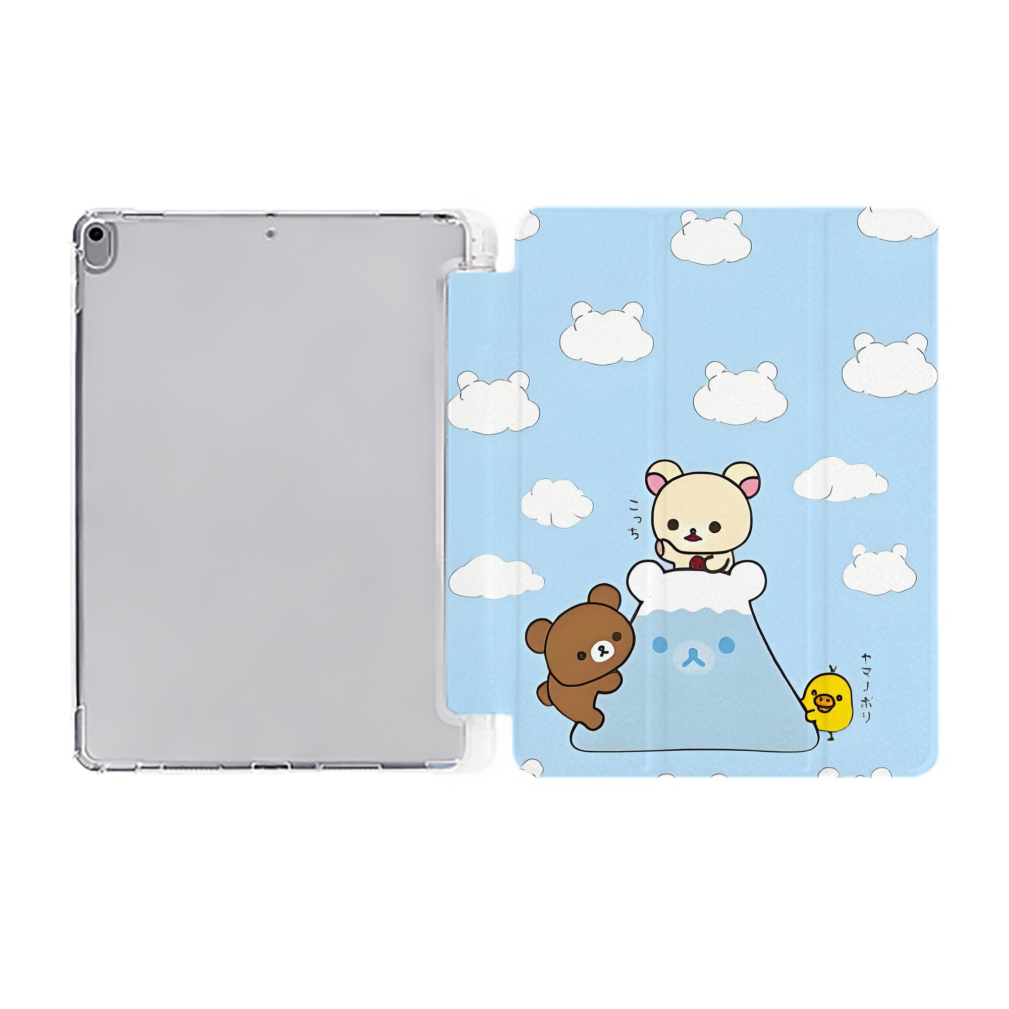 （画像用） リラックマ リラックマ キイロイトリ Rilakkuma Korilakkuma Kiiroitori IPad ケース ペン収納付き 三つ折りスタンド PUレザー×シリコン 対応機種9.5/10.5/10.9インチ